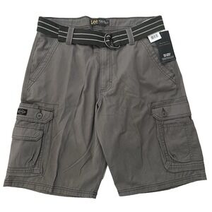 NWT Lee Men's Wyoming Belted Cargo Shorts 33 Gray/Brown Relaxed Fit 100% Cotton
